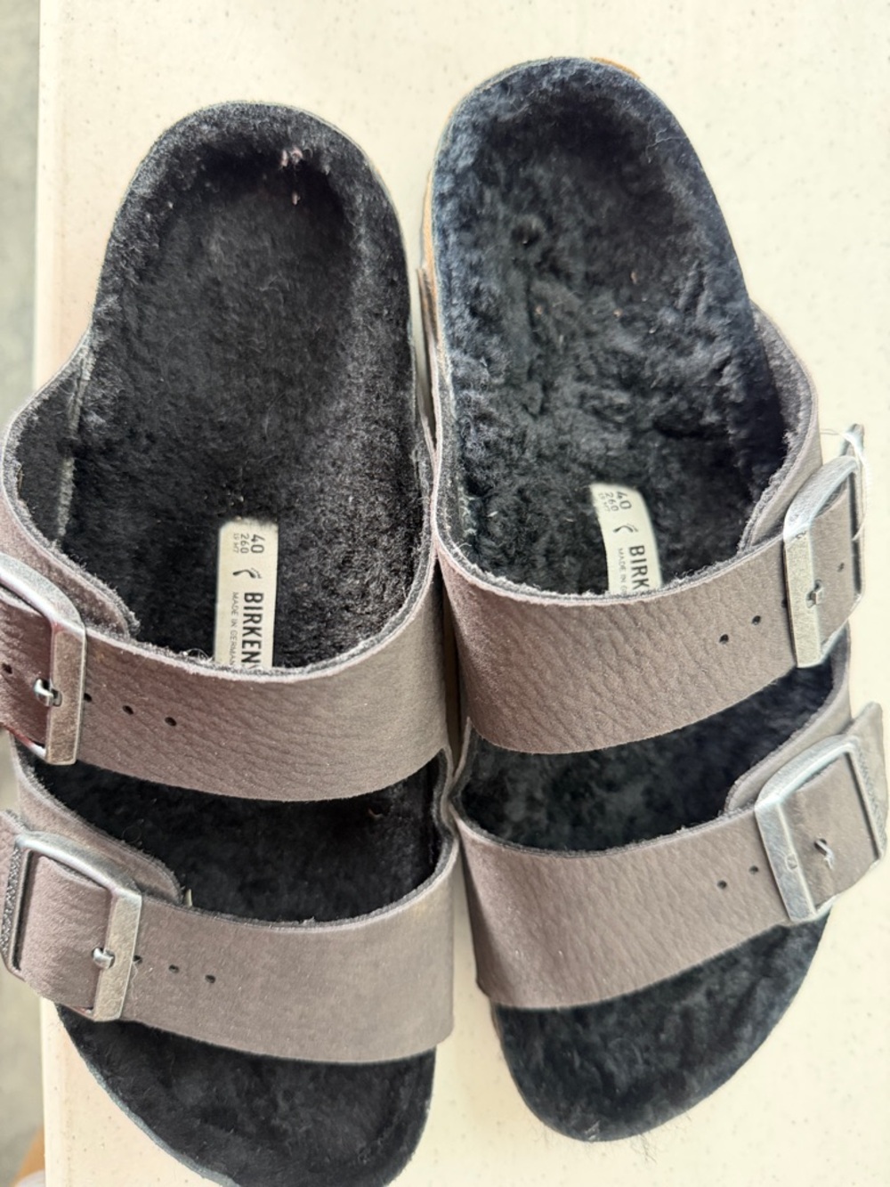 Birkenstock Women's Taupe Double-Buckle Shearling Lined Slides